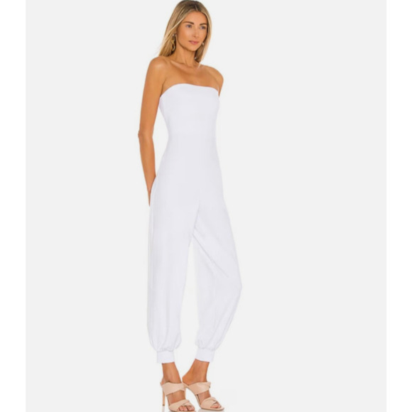 Susana Monaco Strapless Cuffed Ankle Jumpsuit in Sugar (White) Size L Nylon D48 - Picture 1 of 9